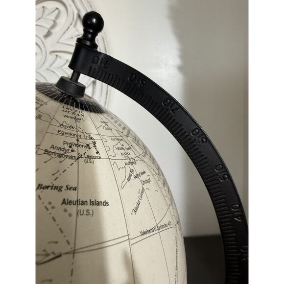 15” WORLD MAP GLOBE Tabletop HOME /OFFICE Decor w/Metal STAND Black Tone Print - Picture 3 of 4
